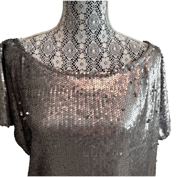 Hayden Los Angeles Fully Silver Sequined Short Sleeve Blouse Size Small 1920 - Picture 8 of 12